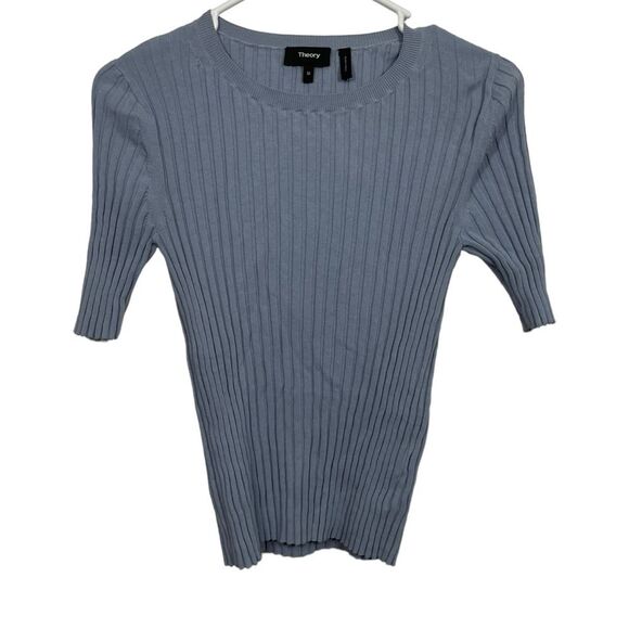 Theory Blue Half Sleeve Crewneck Ribbed T-Shirt - Picture 1 of 6